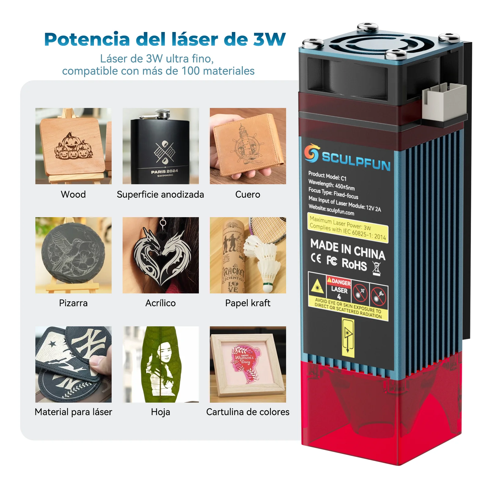 Sculpfun C1 Mini 3W Set con RA Mini Rodillo para Grabado Láser en Superficies Curvas - Image 14