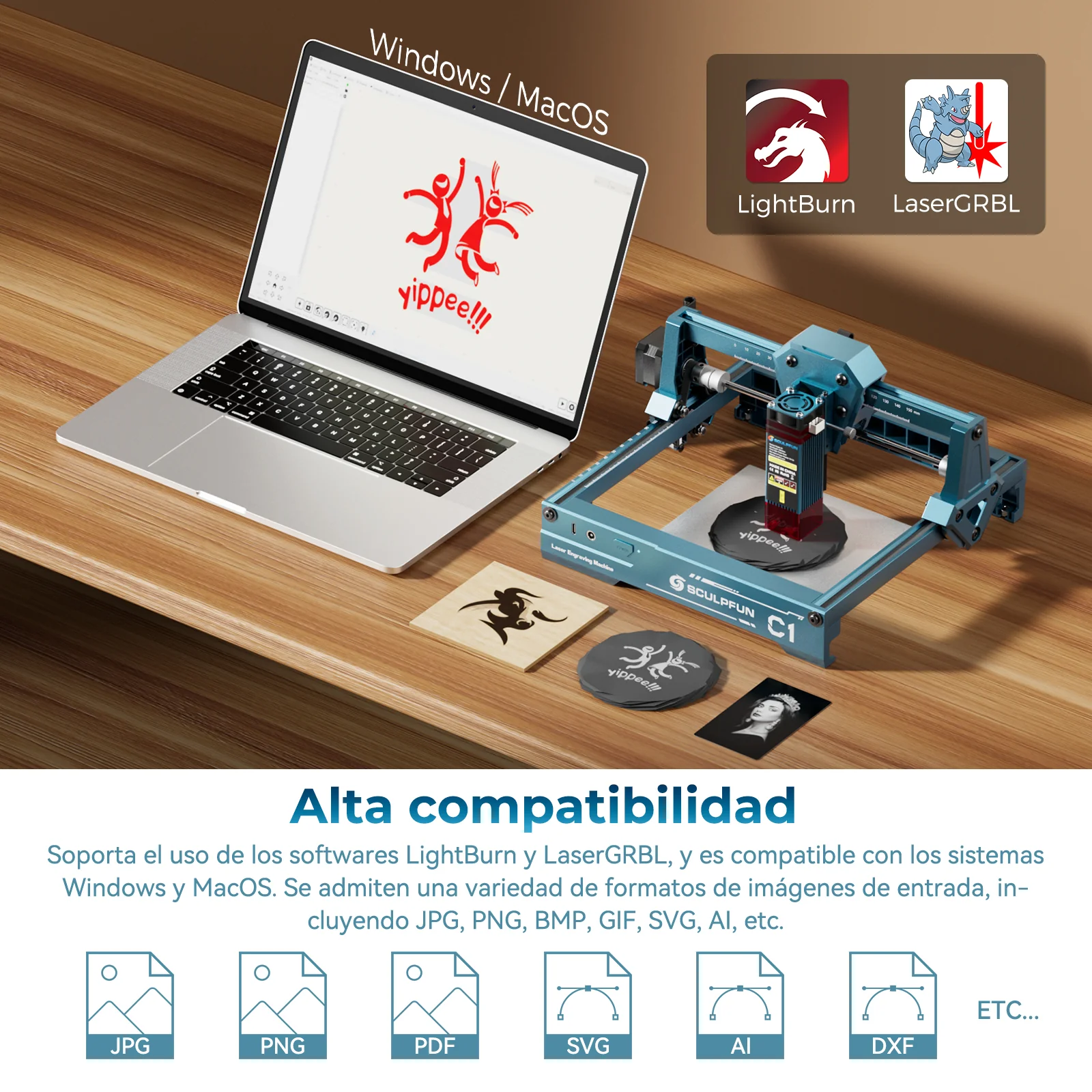 Sculpfun C1 Mini 3W Set con RA Mini Rodillo para Grabado Láser en Superficies Curvas - Image 21
