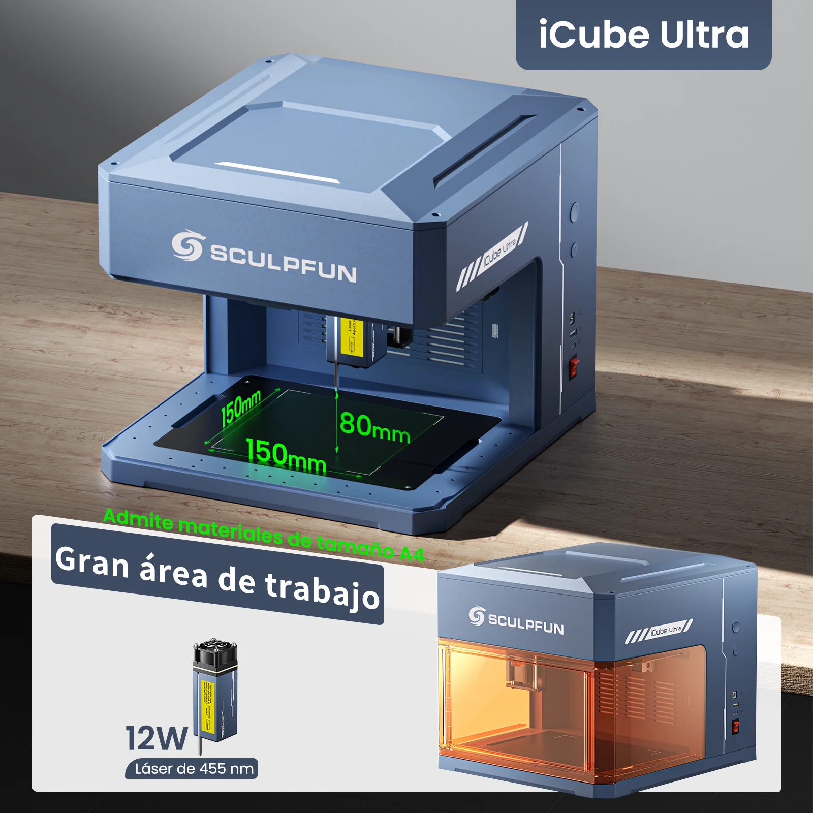 Sculpfun iCube Ultra: Máquina de Grabado Láser Portátil Flagship con Módulo Dual Láser Intercambiable - Image 12