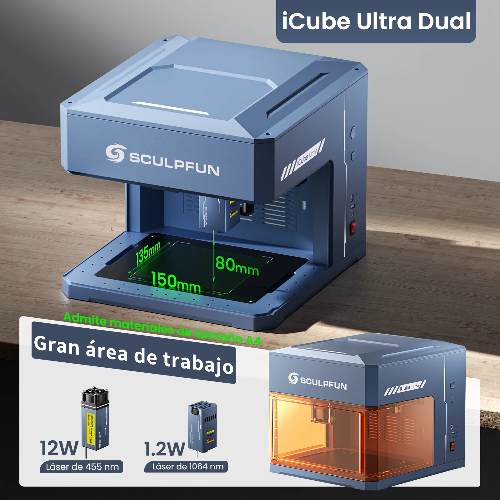 Sculpfun iCube Ultra: Máquina de Grabado Láser Portátil Flagship con Módulo Dual Láser Intercambiable - Image 13