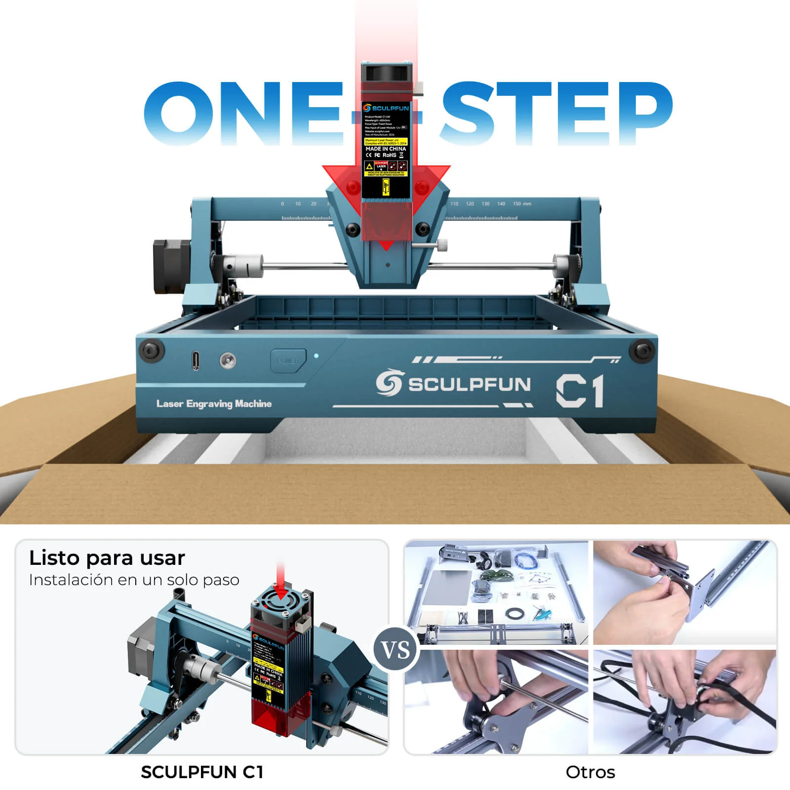 Sculpfun C1 6W Mini Grabador Láser Portátil con Punto Ultrafino y Área de Grabado de 150 × 130 mm - Image 11