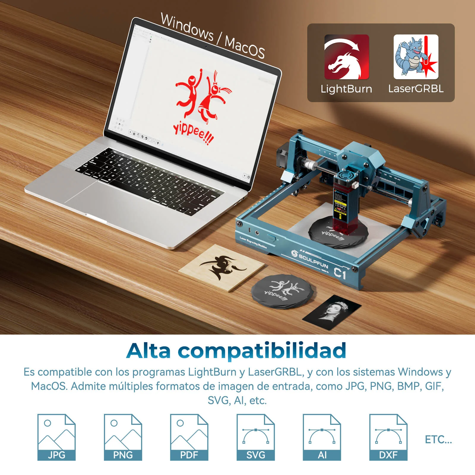 Sculpfun C1 6W Mini Grabador Láser Portátil con Punto Ultrafino y Área de Grabado de 150 × 130 mm - Image 12