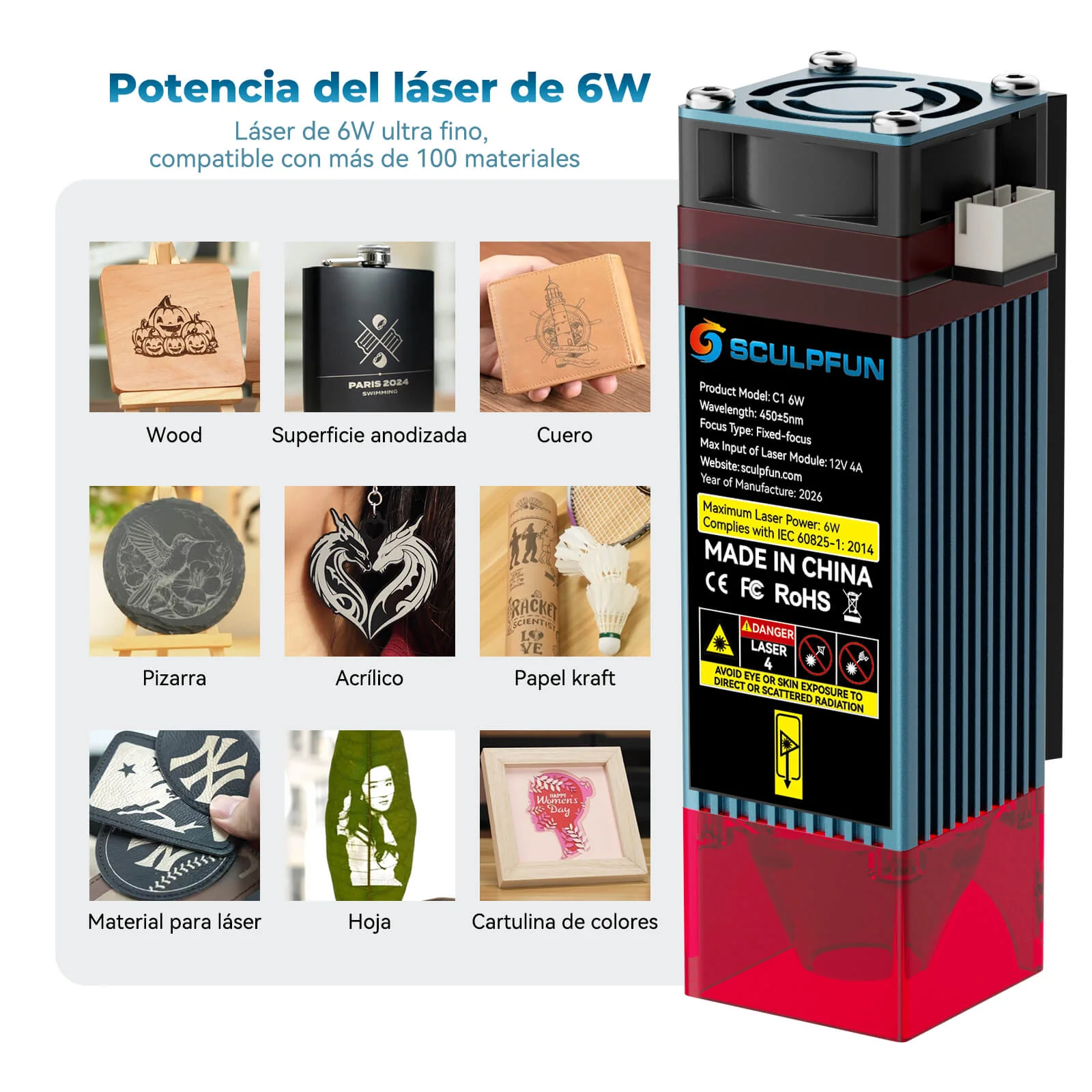 Sculpfun C1 6W Mini Grabador Láser Portátil con Punto Ultrafino y Área de Grabado de 150 × 130 mm - Image 5