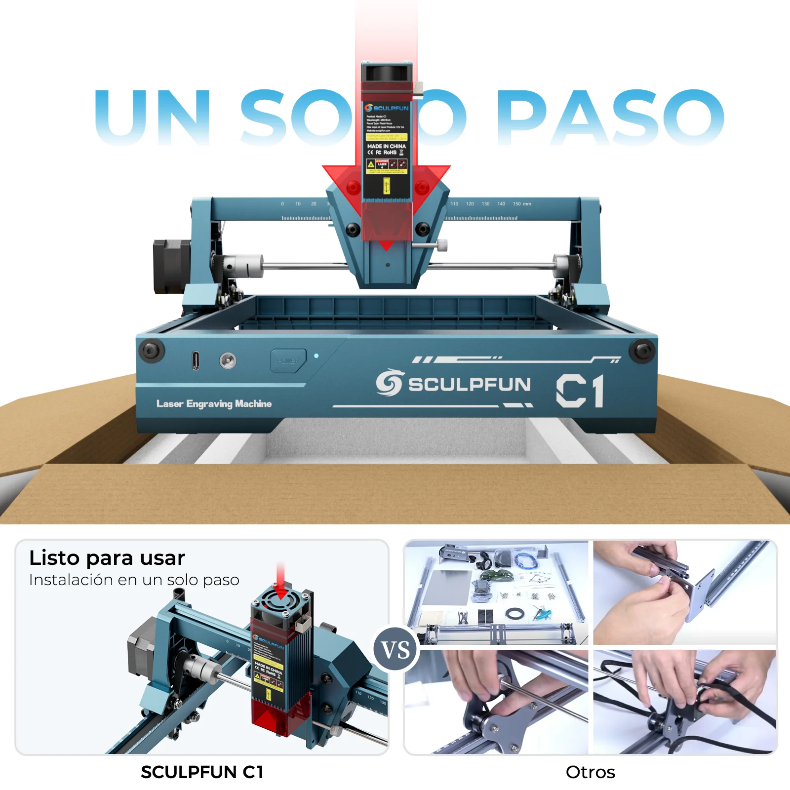 Mini Grabador Láser Sculpfun C1 (3W) - Precisión 0.04mm, Compacto 15x13cm - Image 13