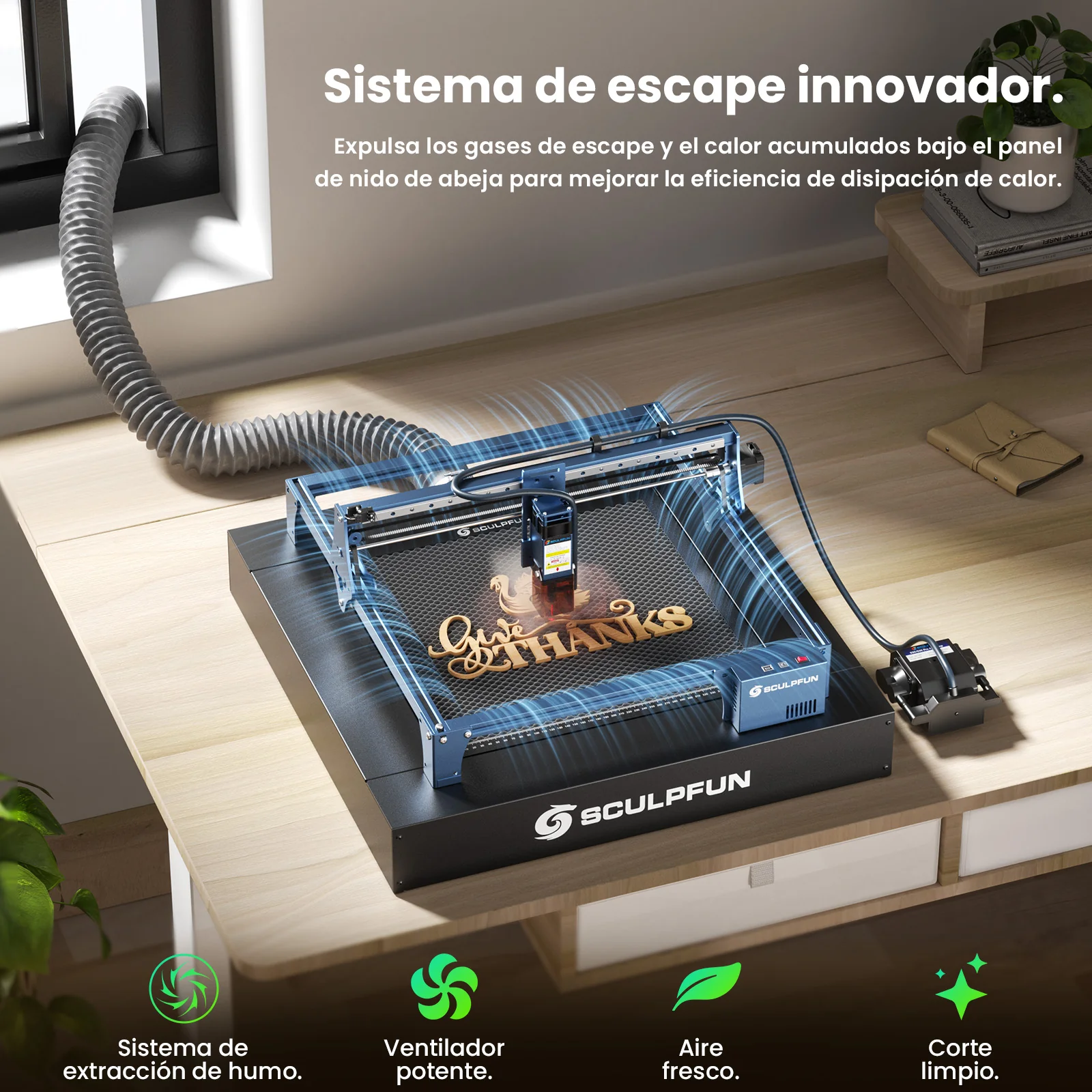 SCULPFUN H5 Gen2 Mesa de Corte Láser con Base de Soporte 650 × 650 mm y Extracción de Humos - Image 8