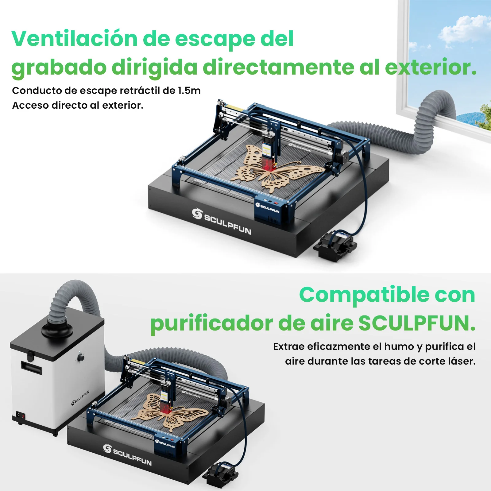 SCULPFUN H5 Gen2 Mesa de Corte Láser con Base de Soporte 650 × 650 mm y Extracción de Humos - Image 9