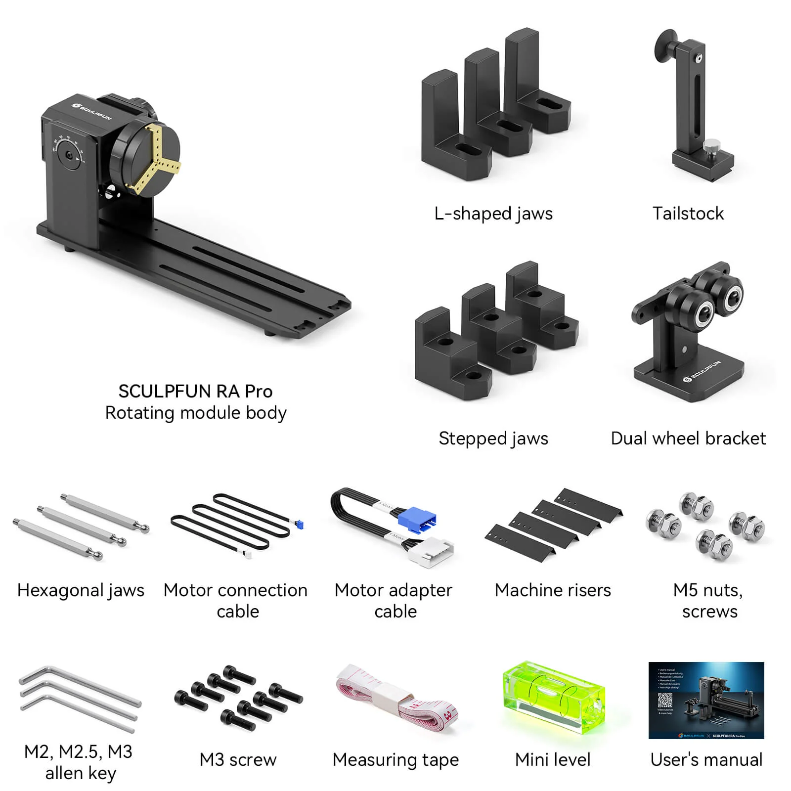 SCULPFUN RA Pro Mandril Rotativo 180° con 3 Juegos de Mordazas y Soporte de Extensión para Objetos Regulares e Irregulares - Image 9