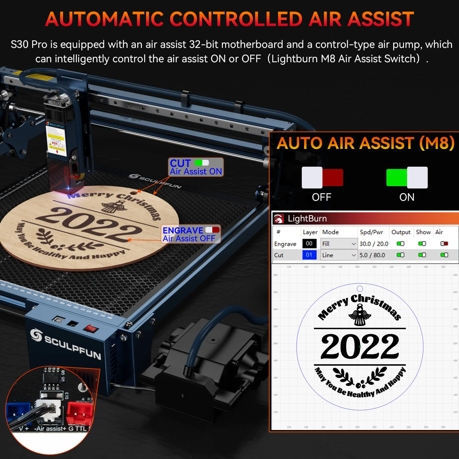 SCULPFUN S30: Máquina de grabado láser de 5 W con asistencia de aire automática + Licencia LightBurn Core - Image 11