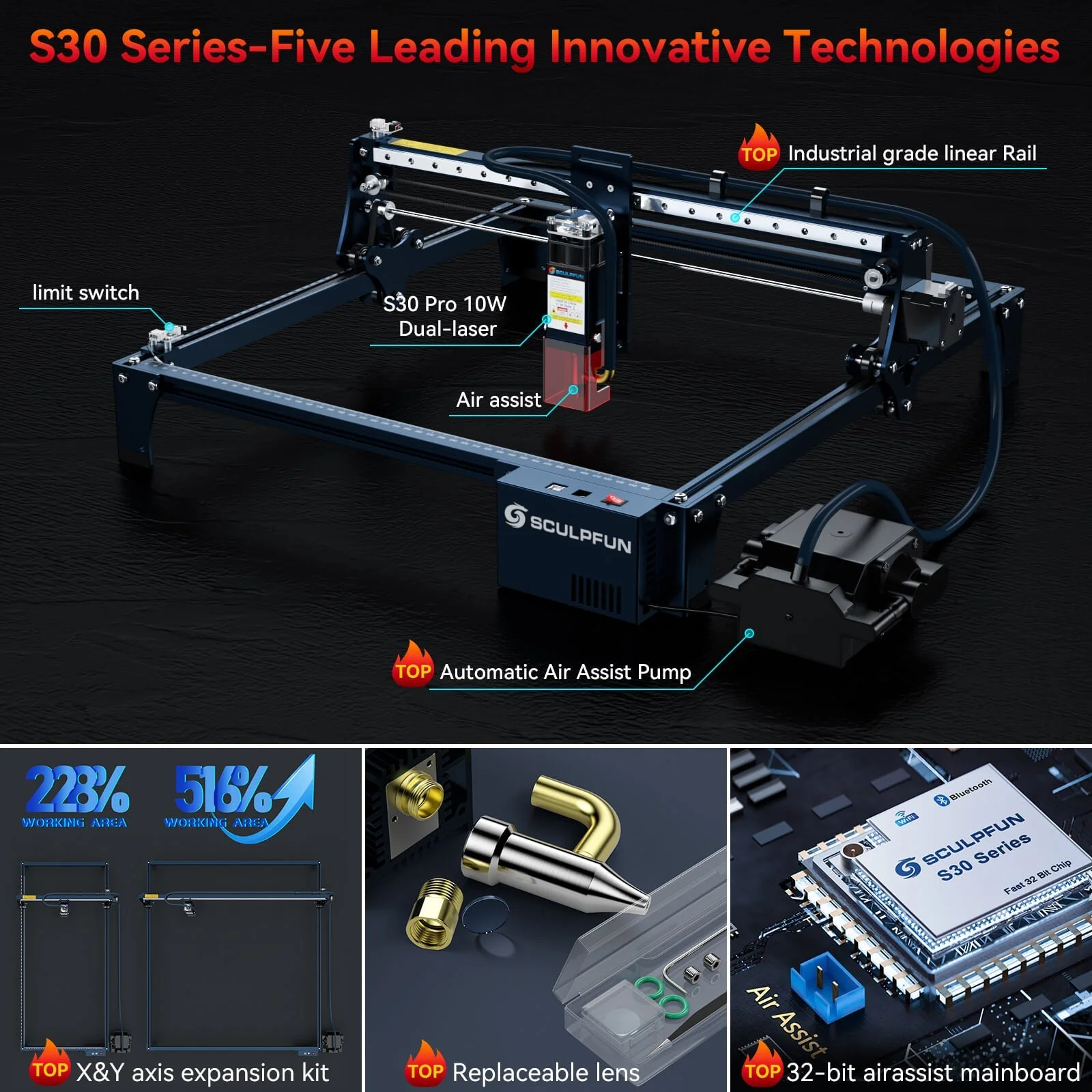 SCULPFUN S30: Máquina de grabado láser de 5 W con asistencia de aire automática + Licencia LightBurn Core - Image 8