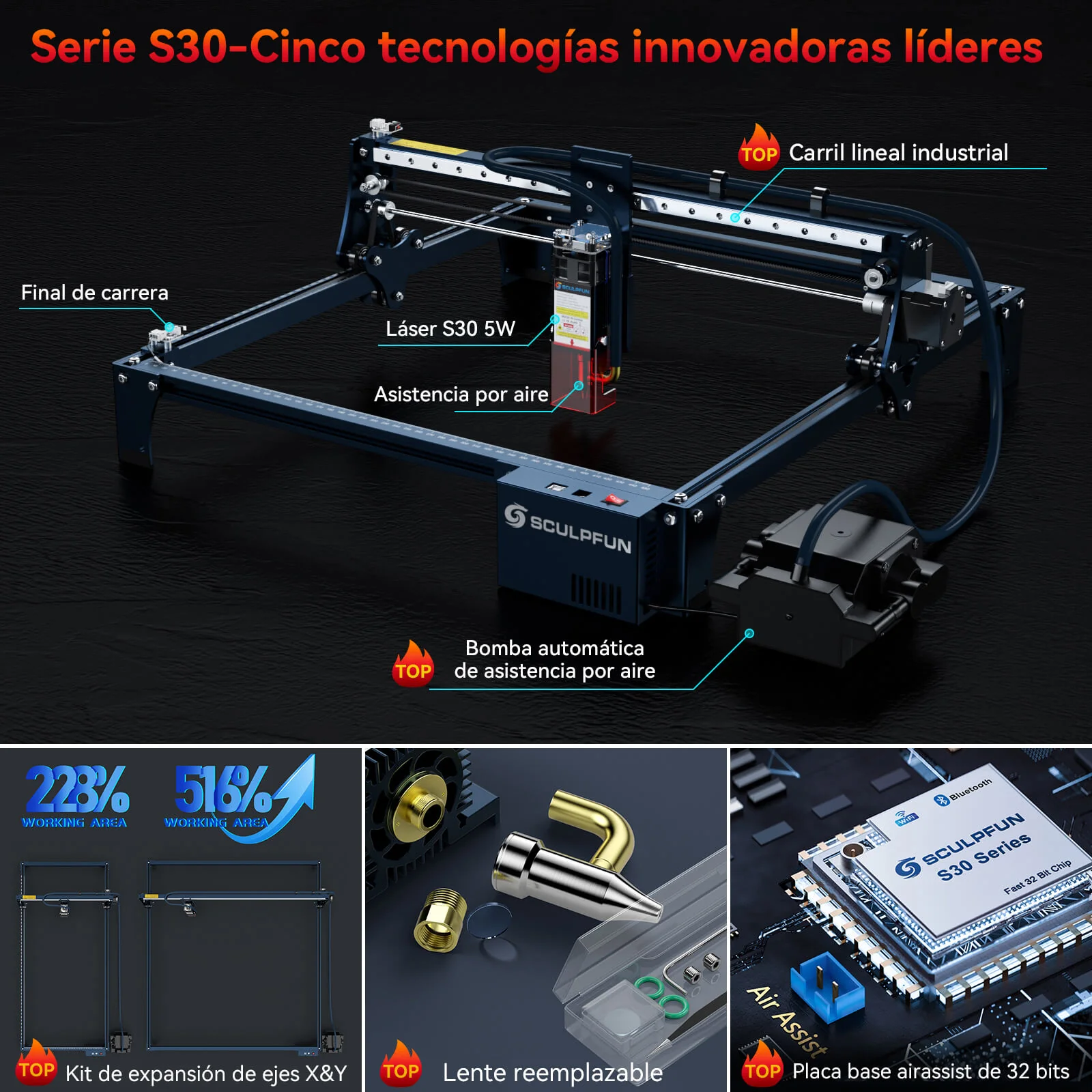 SCULPFUN S30 Máquina de grabado láser con asistencia por aire automática - Image 11