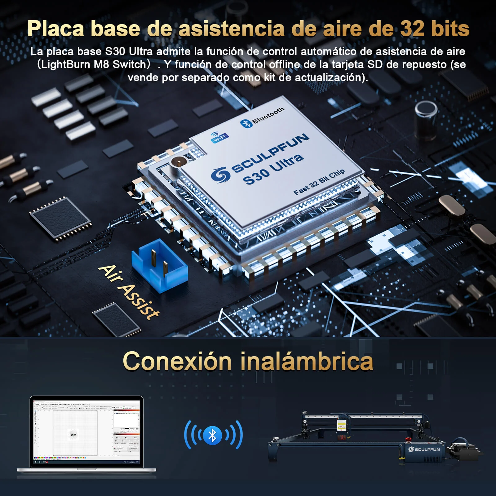 SCULPFUN S30 Máquina de grabado láser con asistencia por aire automática - Image 23