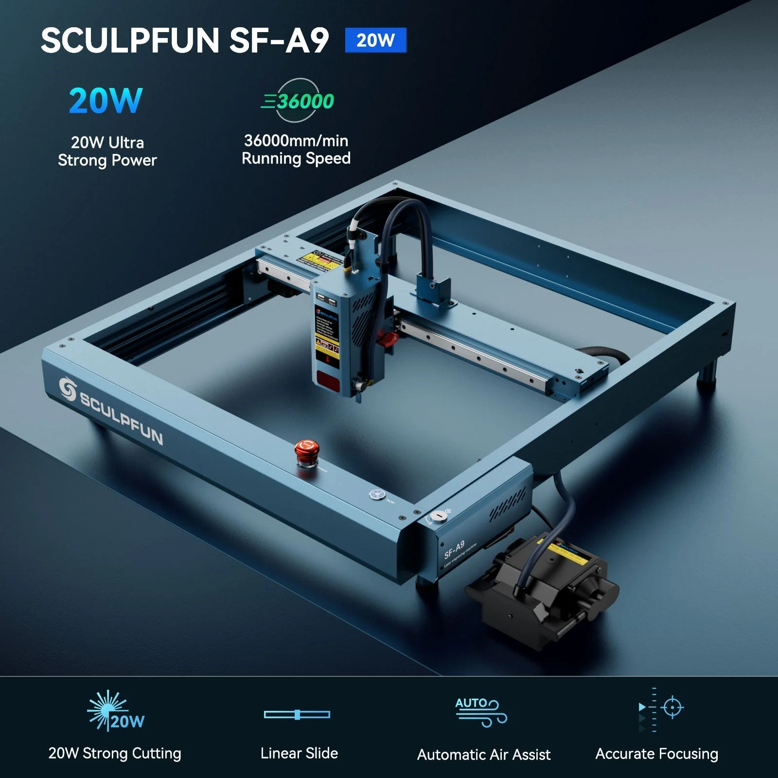 SCULPFUN SF-A9 20W Grabador y cortadora láser + clave de licencia LightBurn Core - Image 11