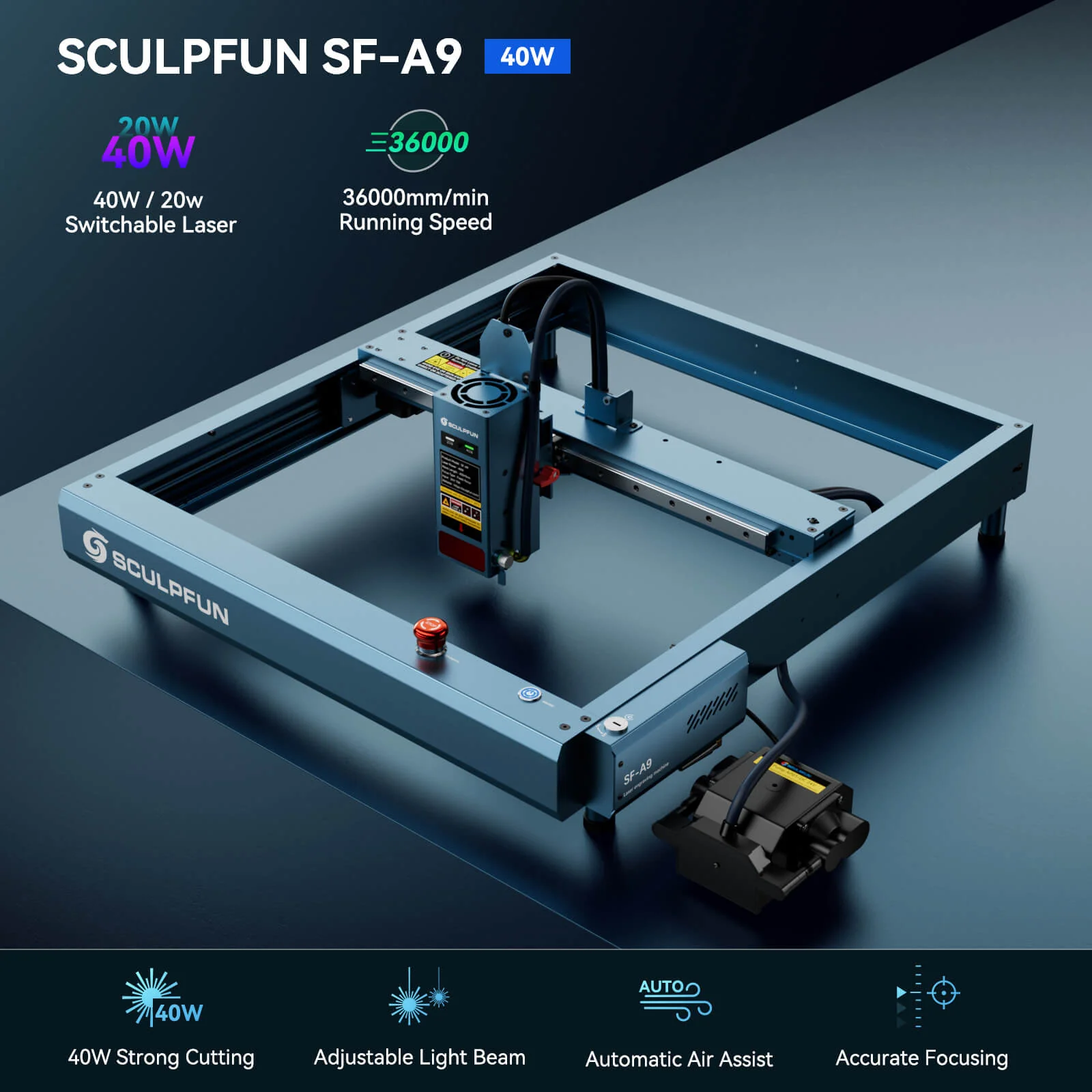 SCULPFUN SF-A9 40W Grabador y cortadora láser + clave de licencia LightBurn Core - Image 11